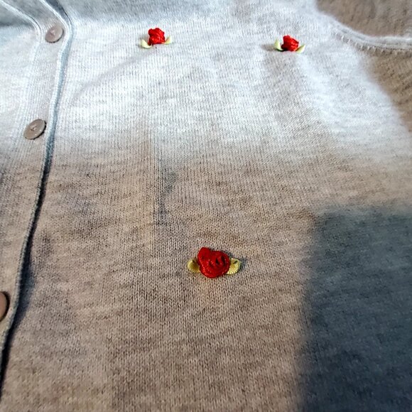 Wild Fable Heather Gray Button-Up Cardigan   Size Large  With Rose Embroidery - Picture 6 of 11